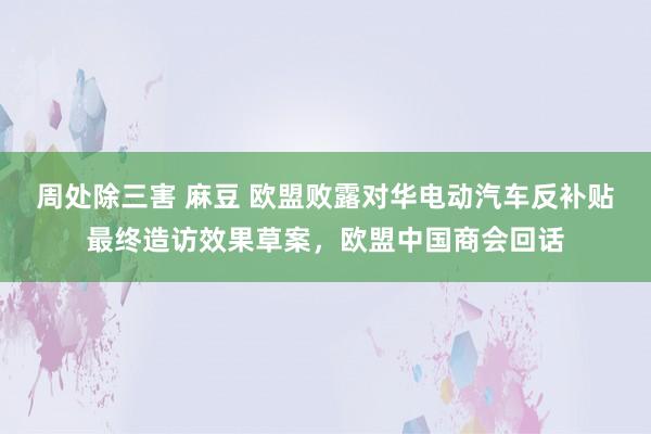 周处除三害 麻豆 欧盟败露对华电动汽车反补贴最终造访效果草案，欧盟中国商会回话